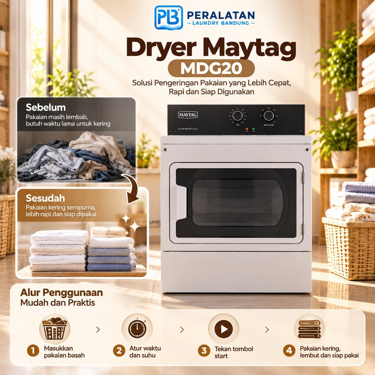 Alur penggunaan Dryer Maytag MDG20 15 Kg