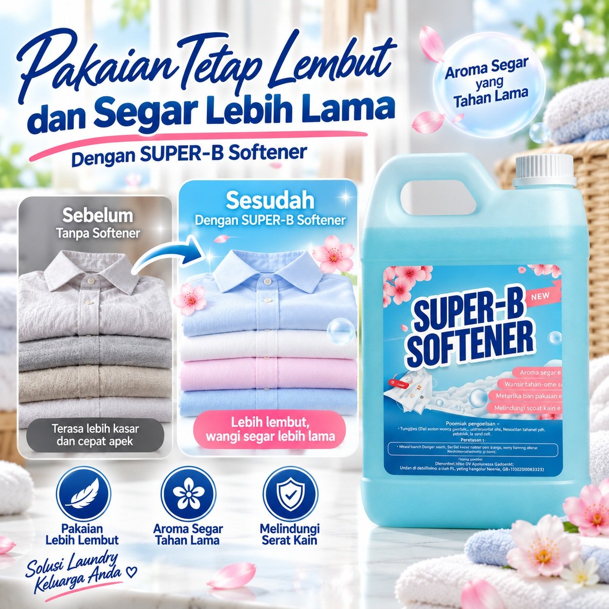 Informasi penggunaan Softener Laundry Cair SUPER-B 5L