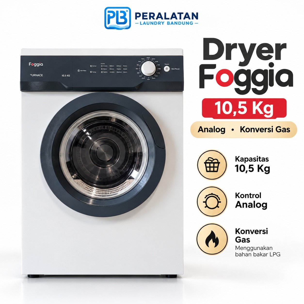 Dryer Foggia 10,5kg Analog tampak depan