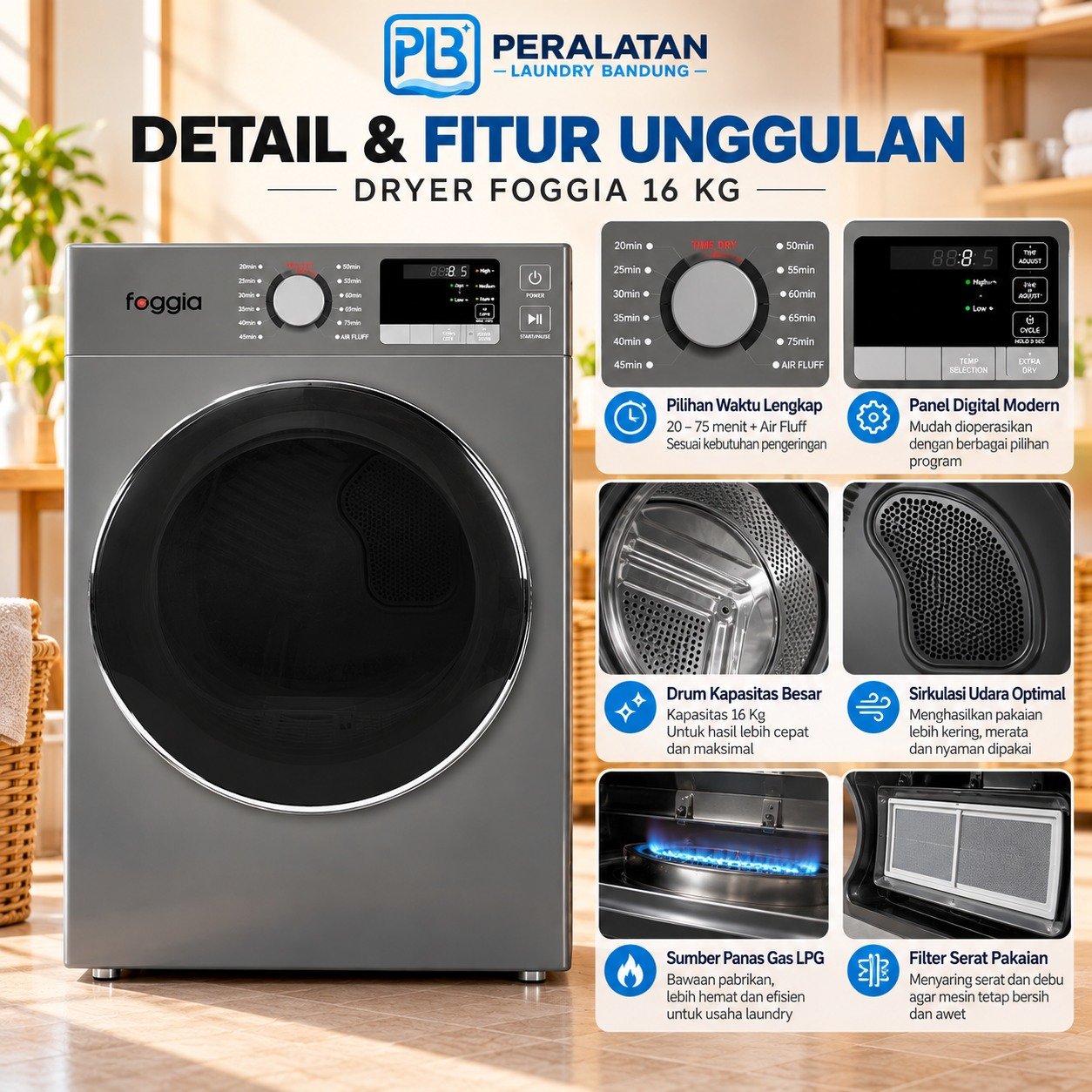 Detail Dryer Foggia 16Kg Abu-abu