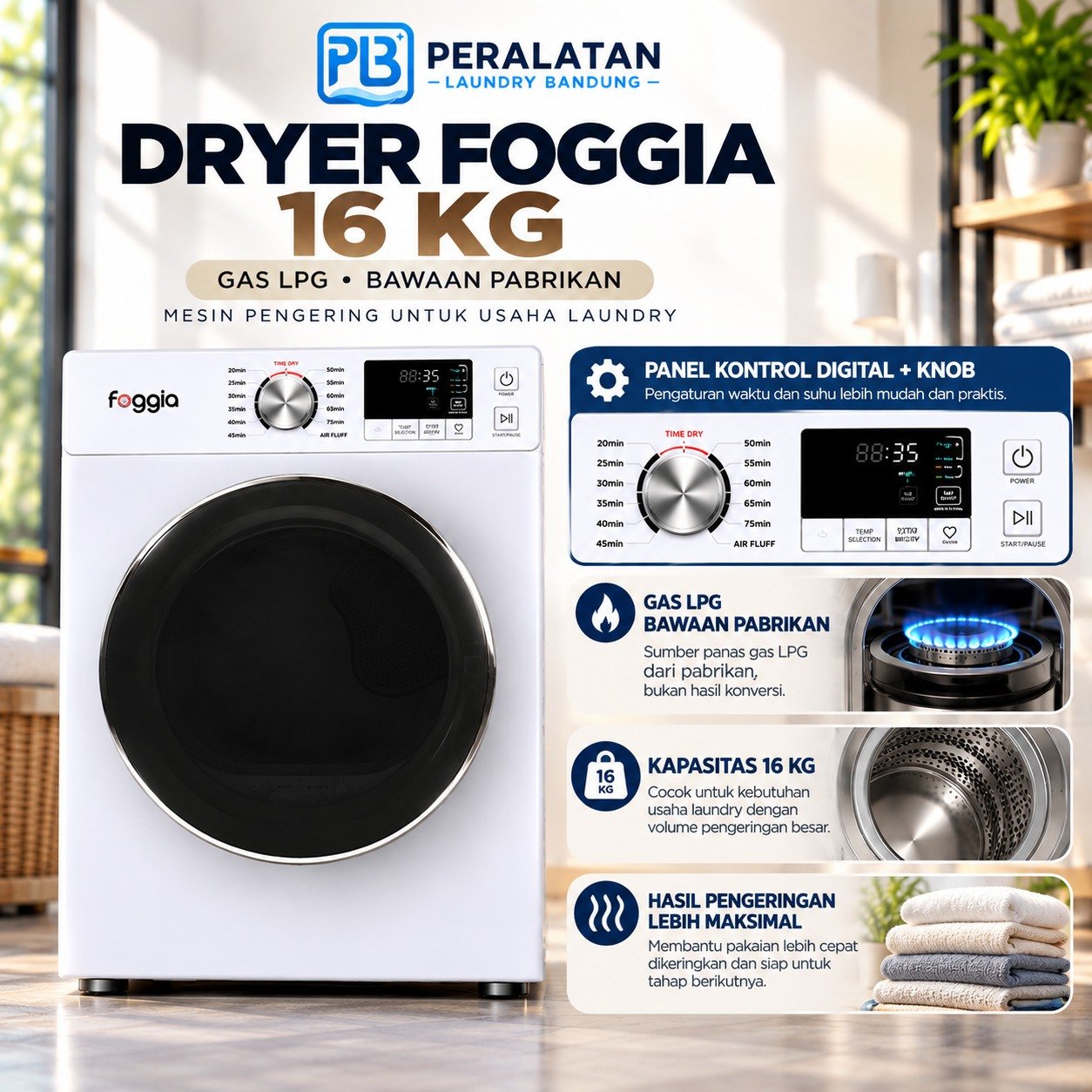 Detail panel Dryer Foggia 16Kg
