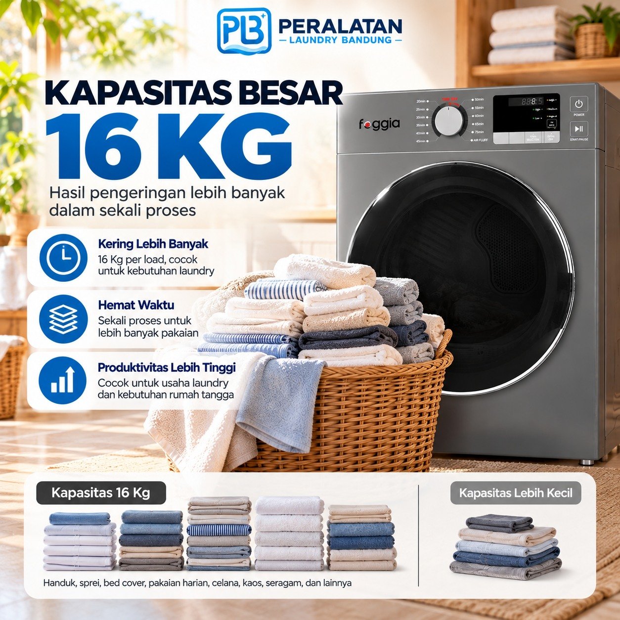Kapasitas Dryer Foggia 16Kg
