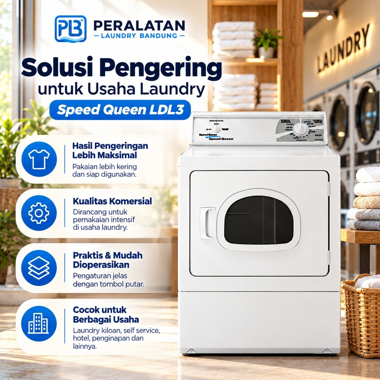 Dryer Speedqueen LDL3 untuk usaha laundry