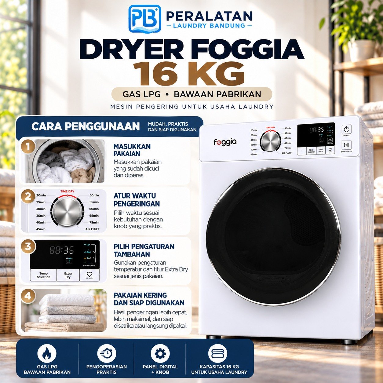 Informasi penggunaan Dryer Foggia 16Kg