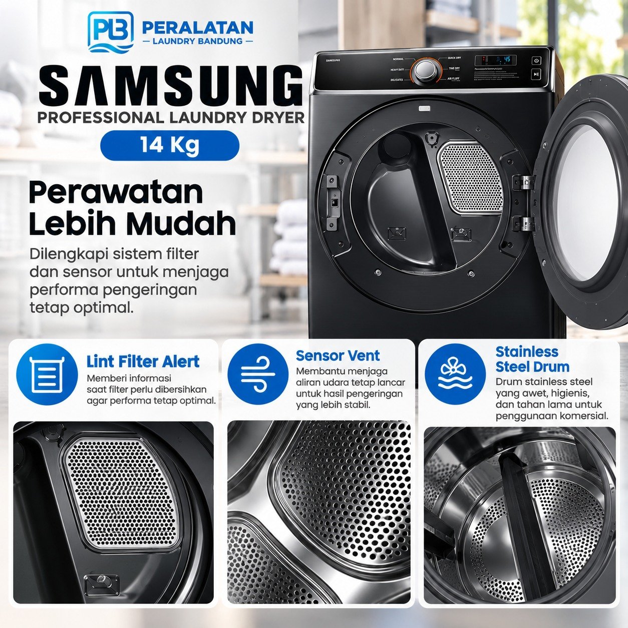 Detail perawatan Dryer Samsung 14 Kg