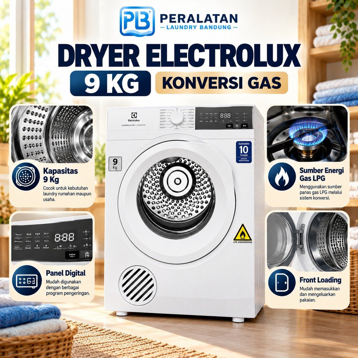 Detail kapasitas dan panel Dryer Electrolux 9Kg