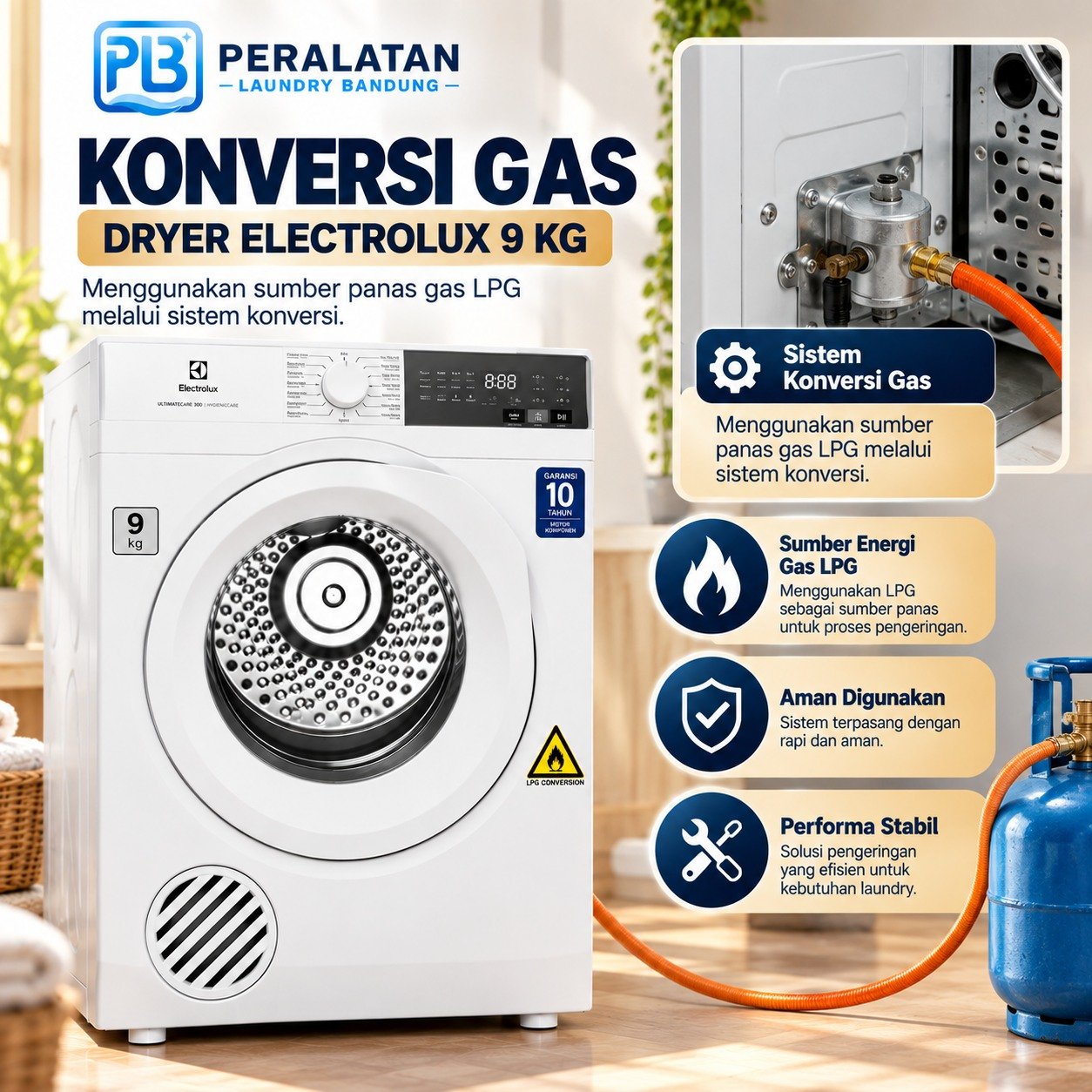 Detail sistem konversi gas Dryer Electrolux