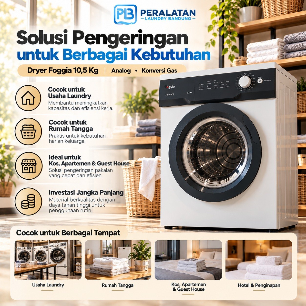 Dryer Foggia 10,5kg untuk kebutuhan laundry