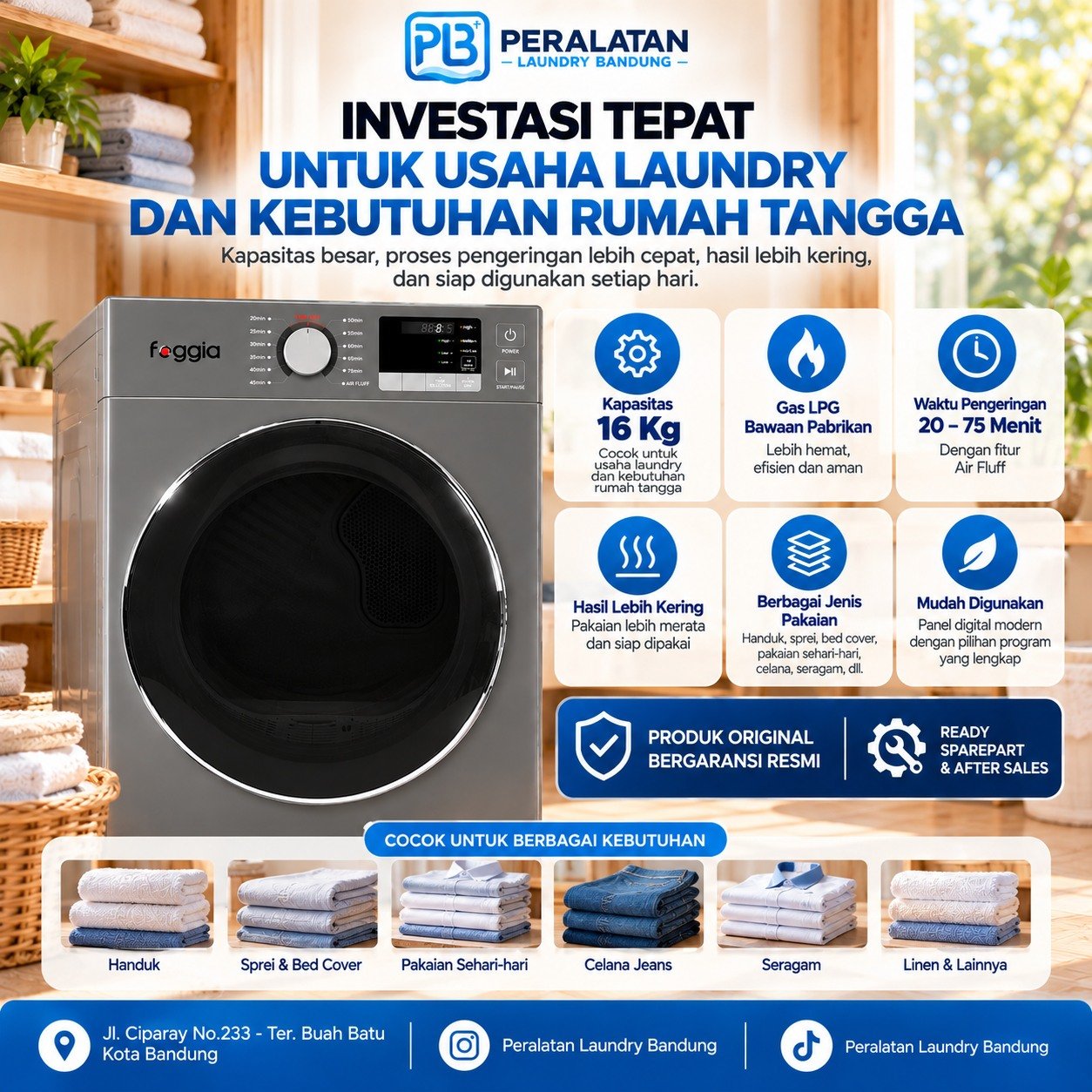Dryer Foggia 16Kg untuk kebutuhan laundry