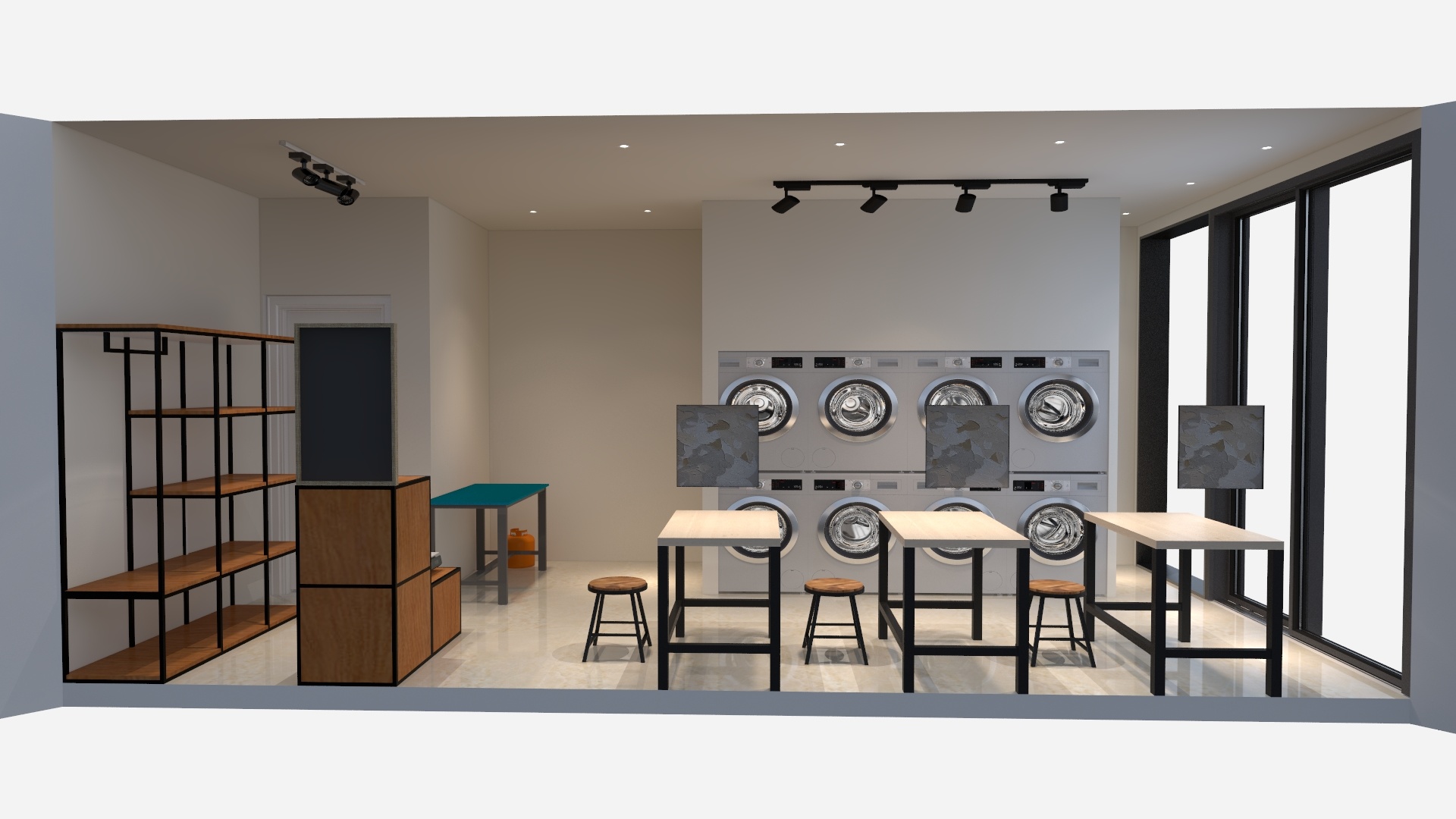 Render utama layout 3D laundry self-service