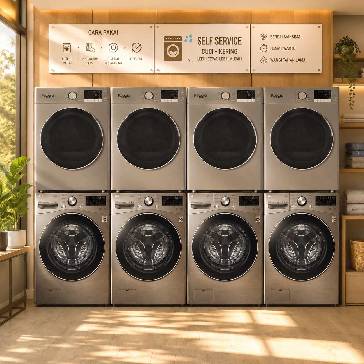 Paket laundry self-service LG Washer 20 kg dan Foggia Dryer 16 kg