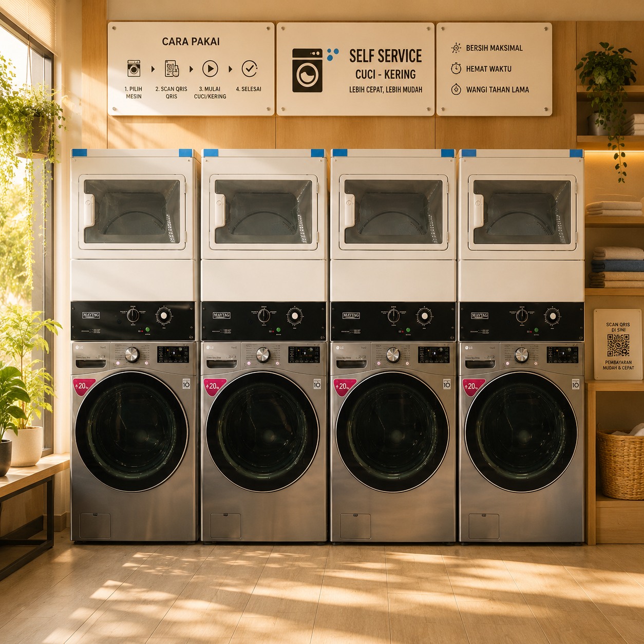 Paket laundry self-service LG Washer 20 kg dan Maytag Dryer 15 kg