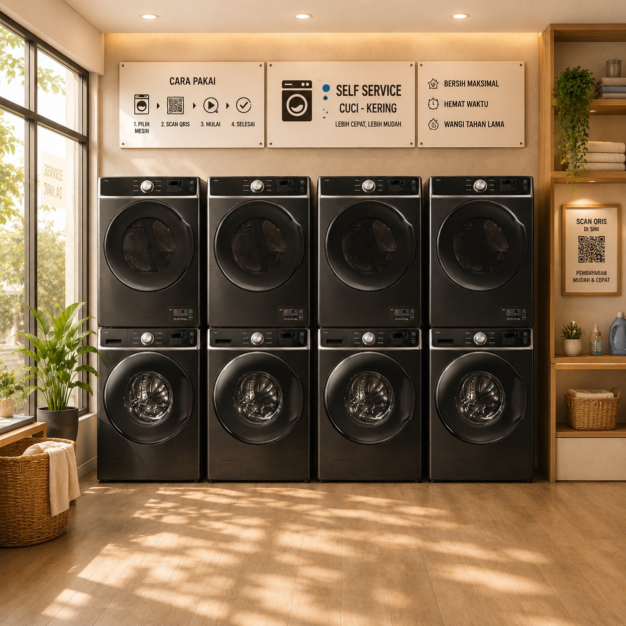 Paket laundry self-service Samsung Washer 18 kg dan Samsung Dryer 14 kg