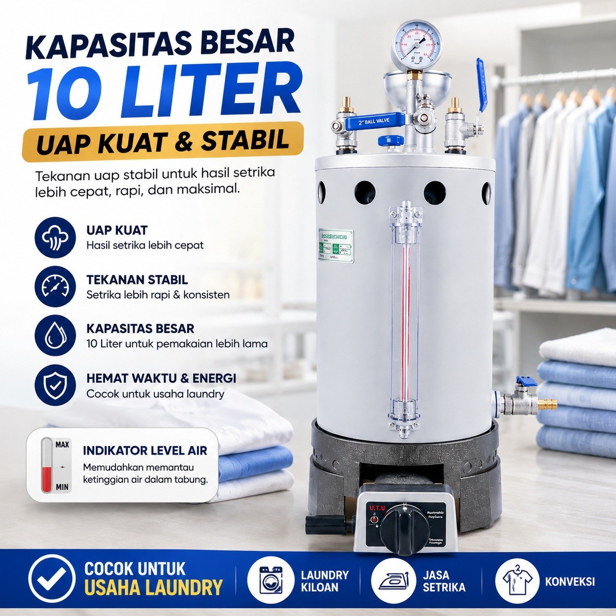Kapasitas dan manfaat Boiler Setrika Uap 10 Liter