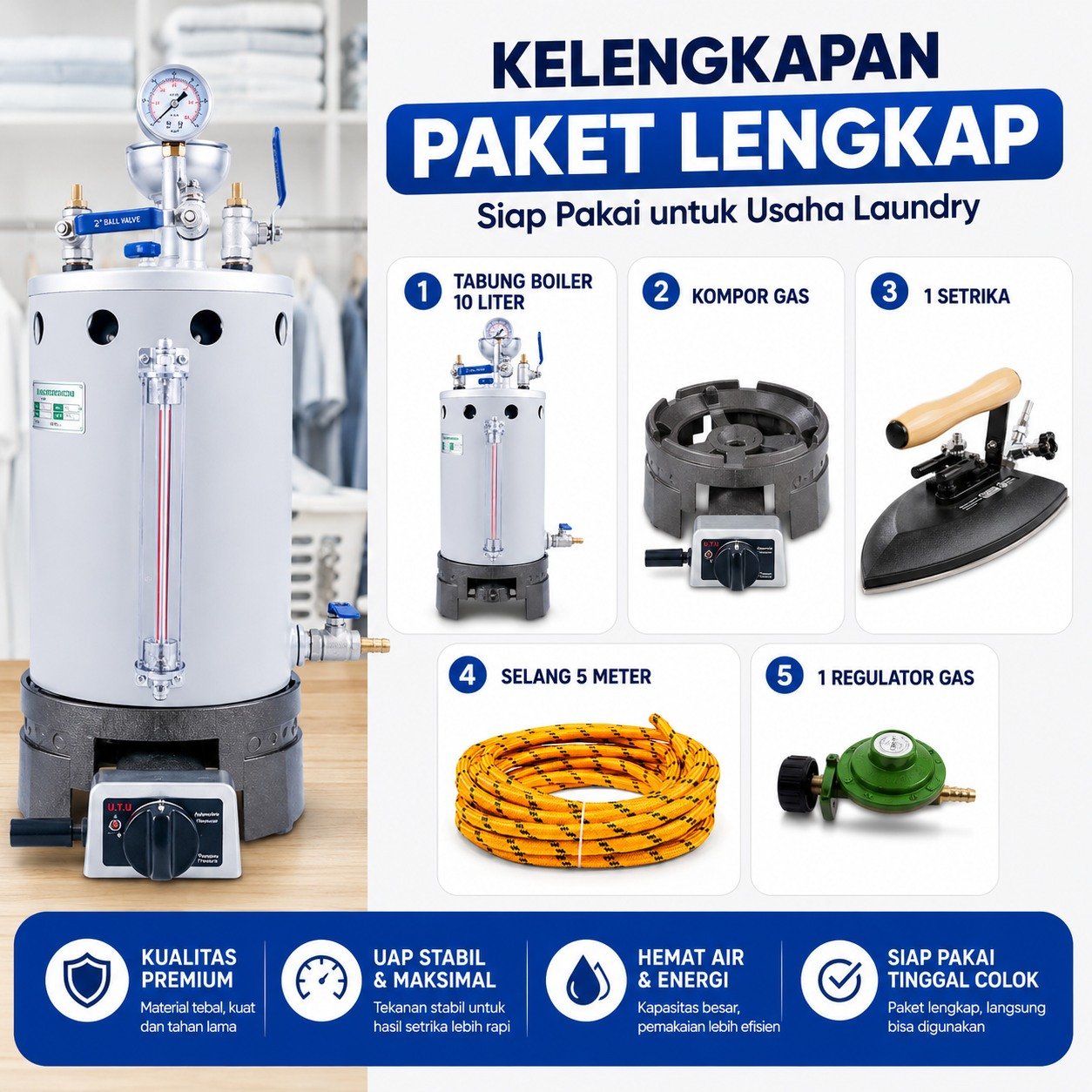 Kelengkapan paket Boiler Setrika Uap INTEX 10 Liter