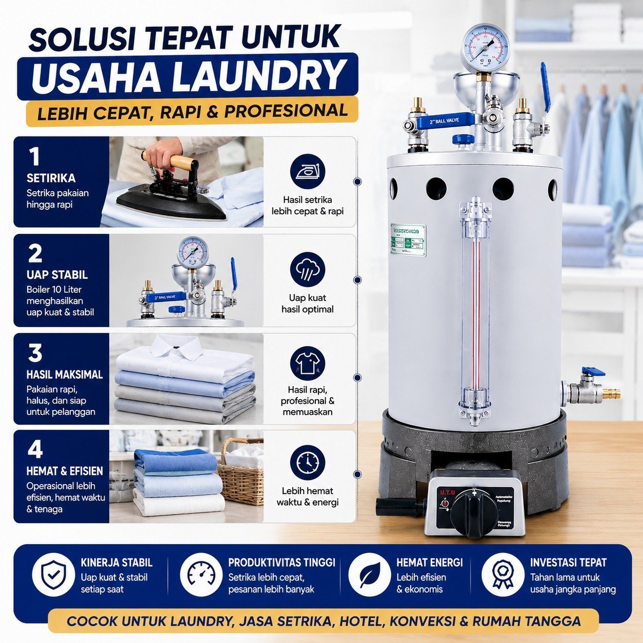 Boiler Setrika Uap 10 Liter untuk usaha laundry