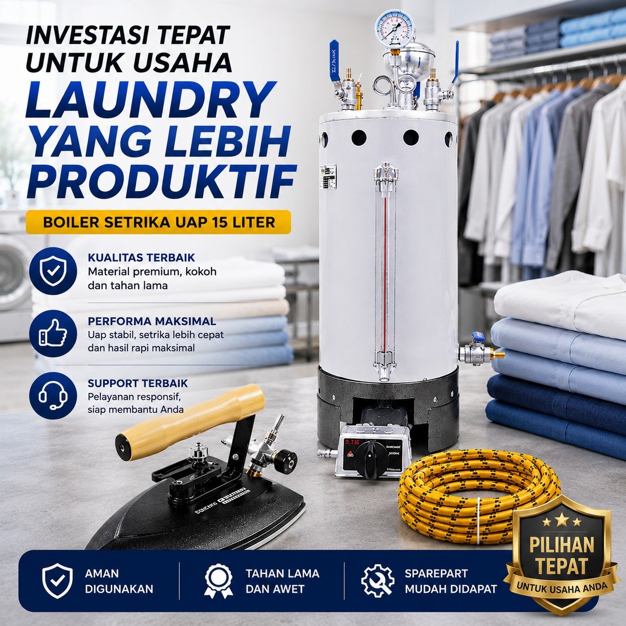 Boiler Setrika Uap 15 Liter untuk investasi usaha laundry