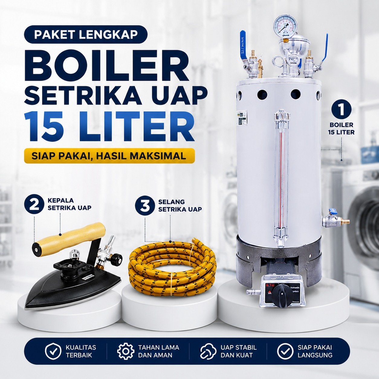 Kelengkapan paket Boiler Setrika Uap INTEX 15 Liter