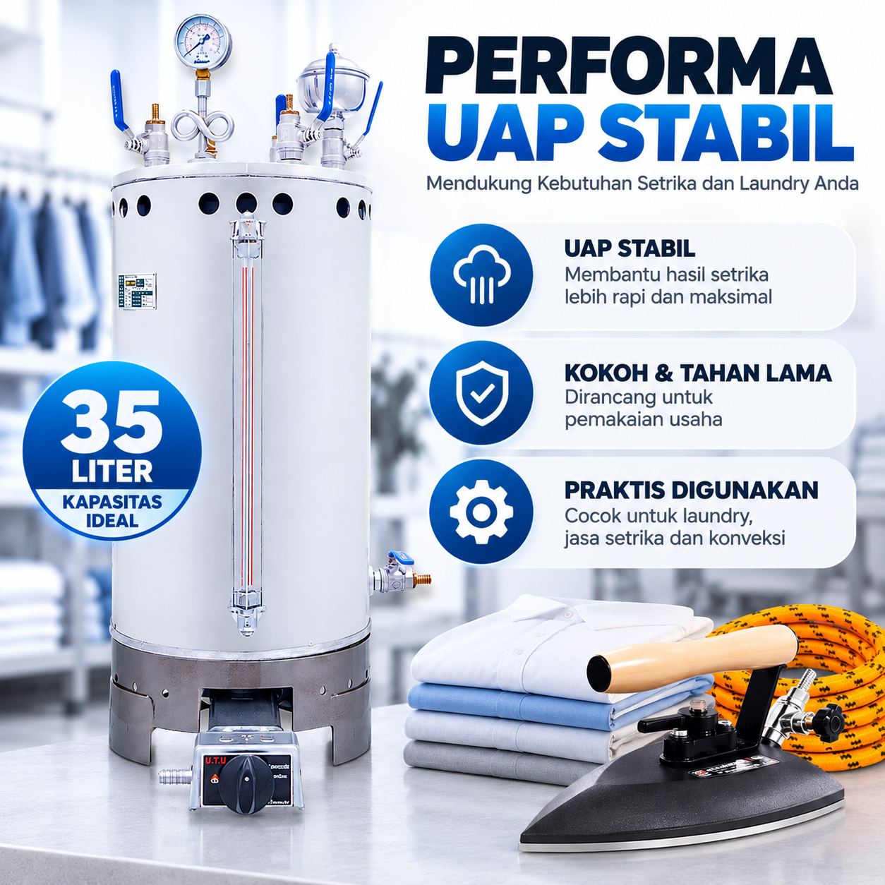 Performa uap stabil Boiler Setrika Uap 35 Liter