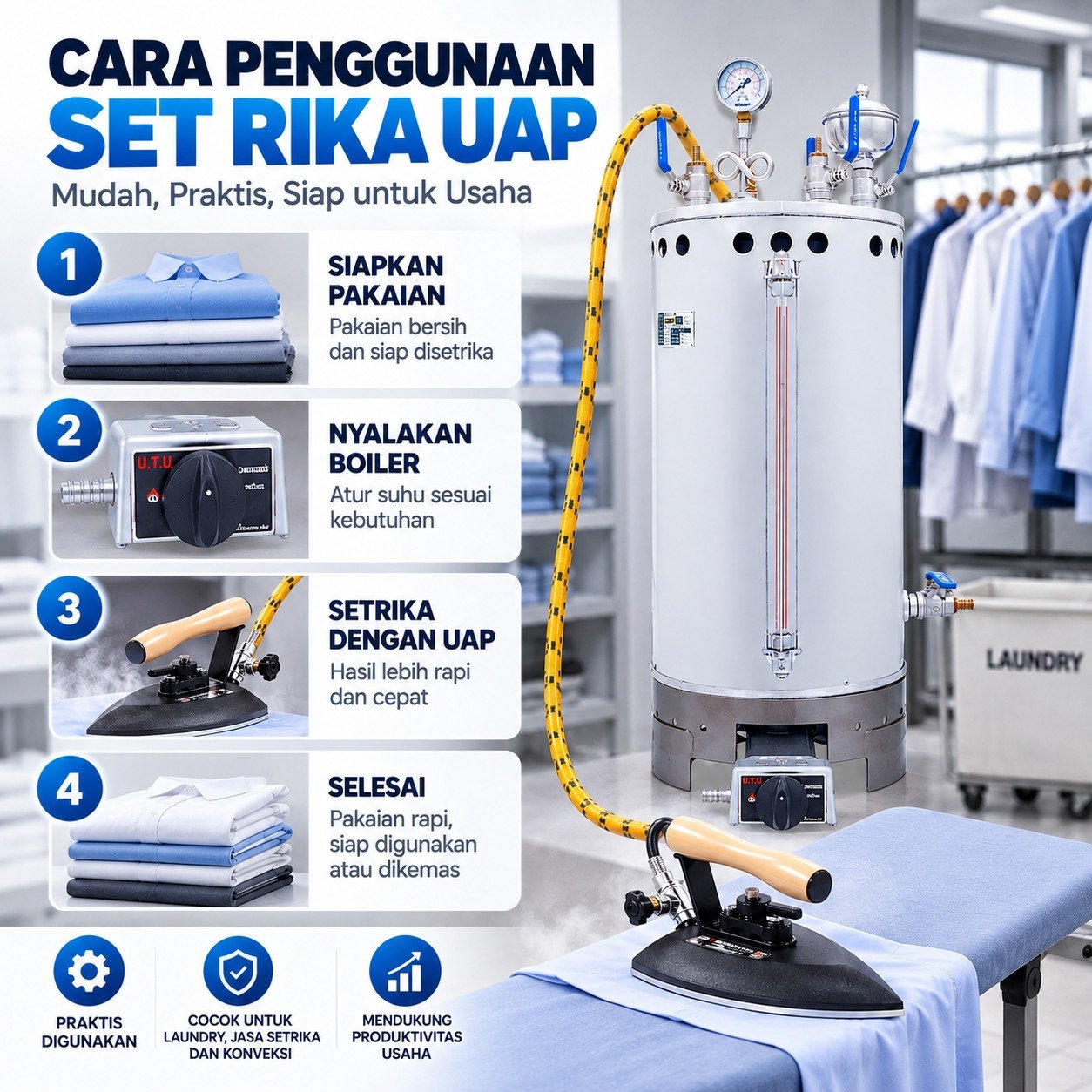 Cara penggunaan Boiler Setrika Uap 35 Liter