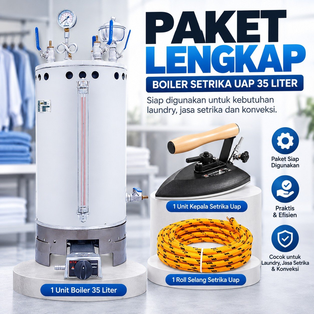 Kelengkapan paket Boiler Setrika Uap INTEX 35 Liter