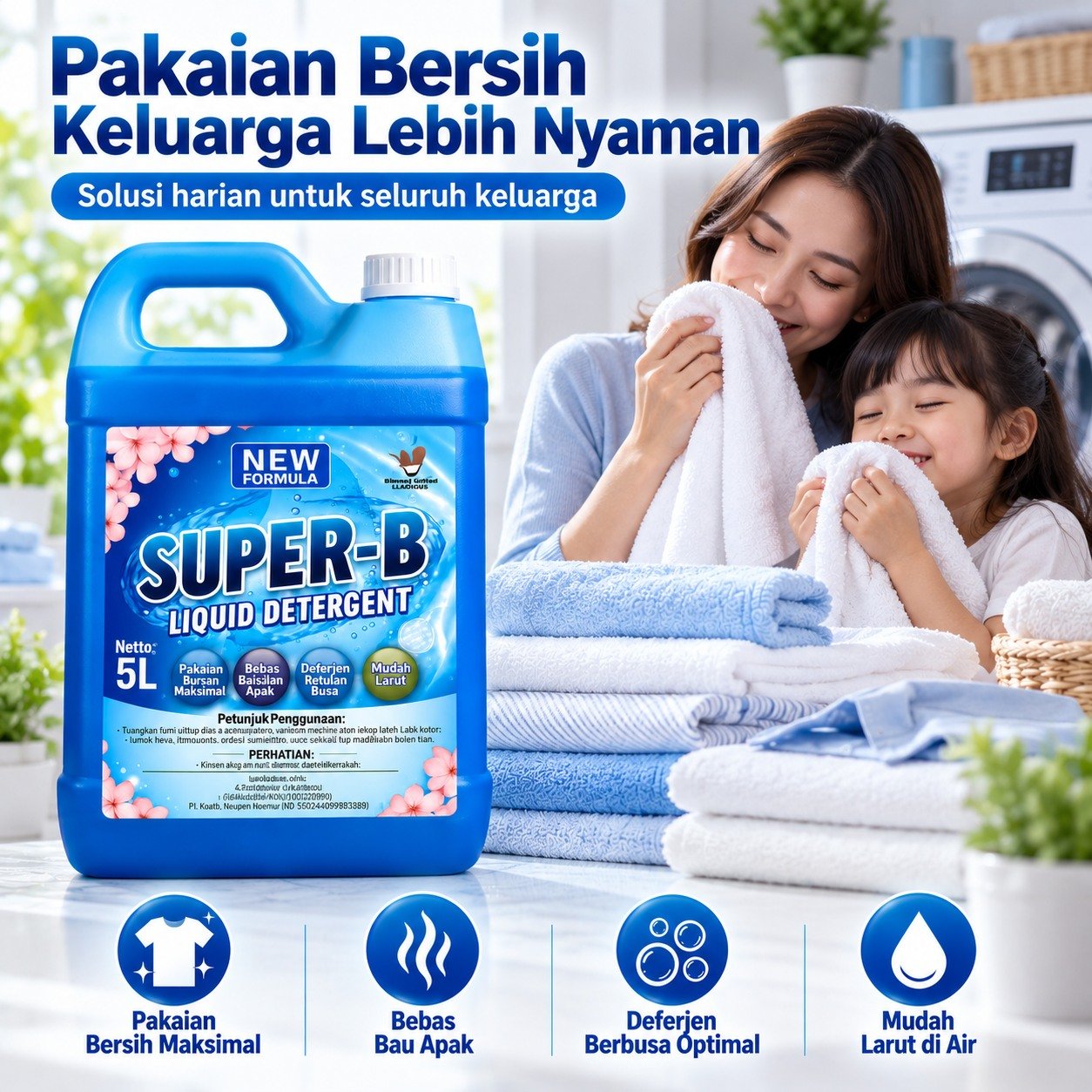 Deterjen Laundry Cair SUPER-B 5L untuk kebutuhan mencuci