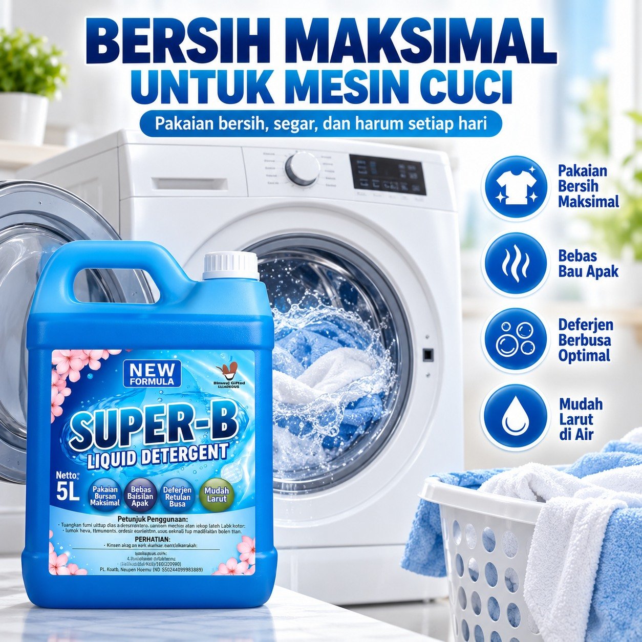 Deterjen Laundry Cair SUPER-B 5L untuk mesin cuci