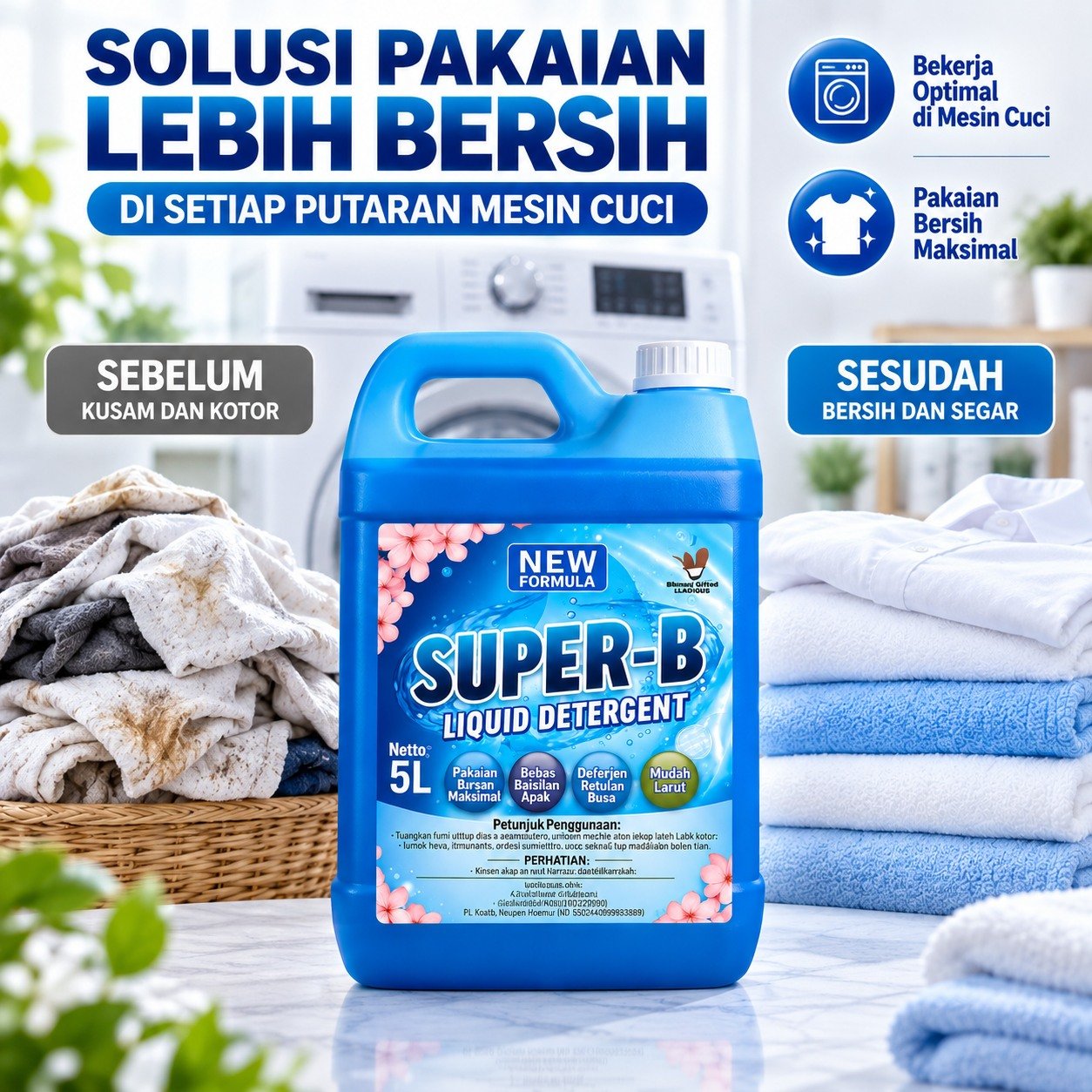 Informasi penggunaan Deterjen Laundry Cair SUPER-B 5L